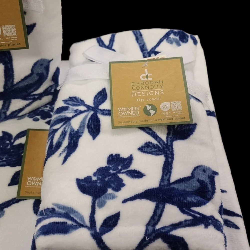 6pc Floral Song Bird Toile Velour Bath Hand Tip Towel Set Deborah Connolly